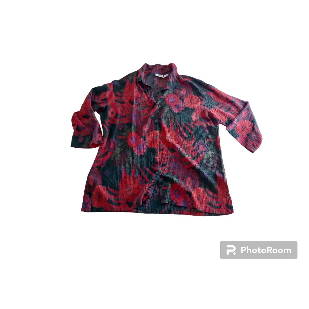 Chico’s design blouse Silk Size 3 XL Vtg Long Sleeves Buttoned 3/4 Sleeve Floral - Picture 2 of 10